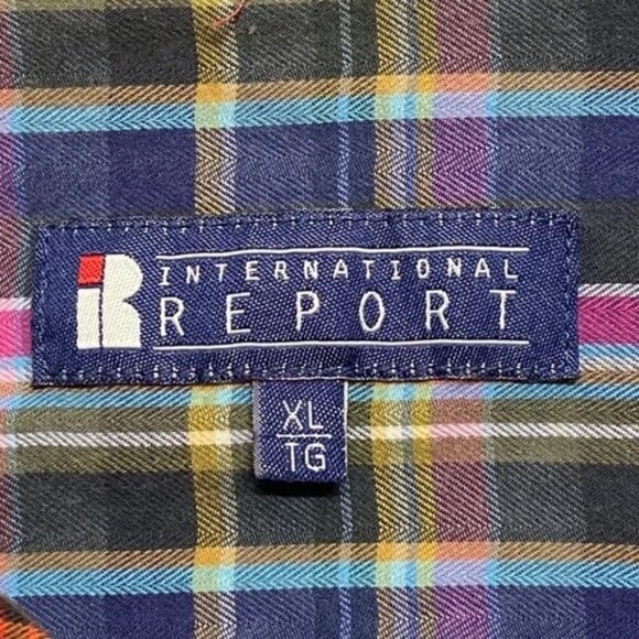 International Report Button Up Shirt Men's XL Red Blue Multicolor Plaid (Read) - Picture 7 of 11